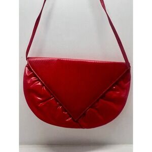 Vintage 80's Faux Leather Cherry Red Valentine’s Shoulder Bag w/ Button Closure